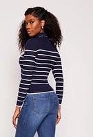 Womens Striped Turtleneck Sweater, Blue, Size S