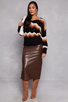 Womens Chevron Knit Caged Back Sweater, Black, Size L