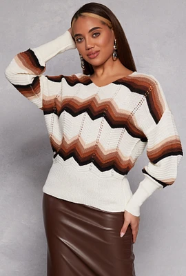 Womens Chevron Knit Caged Back Sweater, Multi, Size M