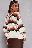 Womens Chevron Knit Caged Back Sweater, Multi, Size M