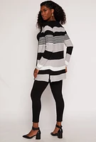 Womens Striped Open Front Knit Cardigan, Black, Size M