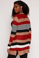 Womens Striped Open Front Knit Cardigan, Multi, Size L