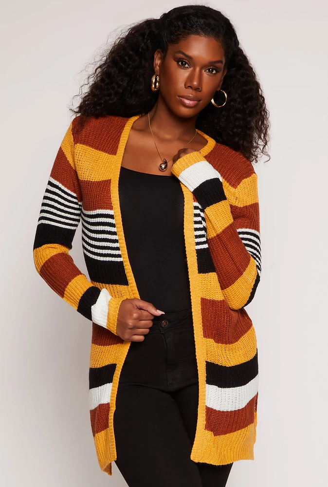 Womens Striped Open Front Knit Cardigan, Multi, Size L