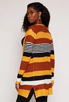 Womens Striped Open Front Knit Cardigan, Multi, Size L