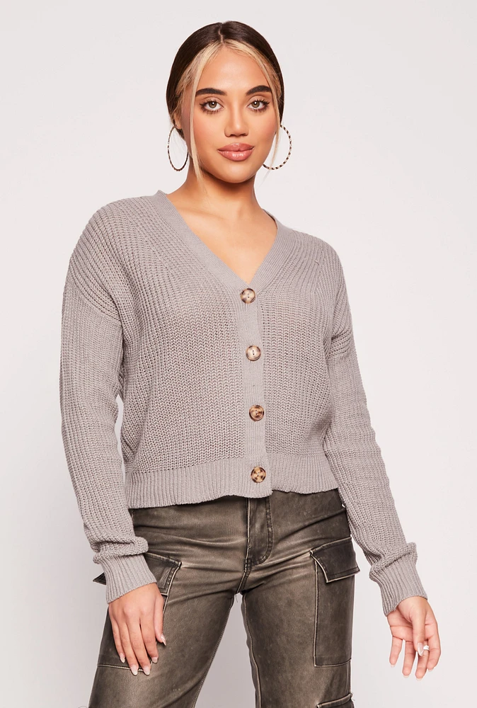Womens Button Front Long Sleeve Cardigan, Grey,
