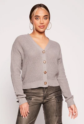 Womens Button Front Long Sleeve Cardigan, Grey,