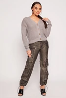 Womens Button Front Long Sleeve Cardigan, Grey, Size S