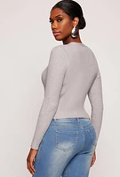 Womens Ribbed Knit Button Front Cropped Cardigan, Grey, Size M