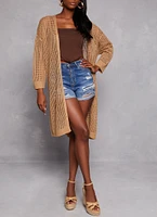Womens Crochet Knit Cardigan, Beige, Size M