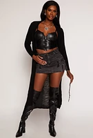 Womens Distressed Knit Open Front Duster, Black, Size M