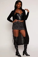 Womens Distressed Knit Open Front Duster, Black, Size M