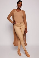 Womens Distressed Knit Open Front Duster, Brown, Size S