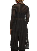 Womens Textured Knit Shadow Stripe Mesh Duster, Black, Size L