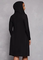 Womens Rib Knit Hooded Long Sleeve Duster, Black, Size S