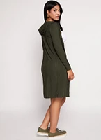 Womens Rib Knit Hooded Long Sleeve Duster, Green, Size M