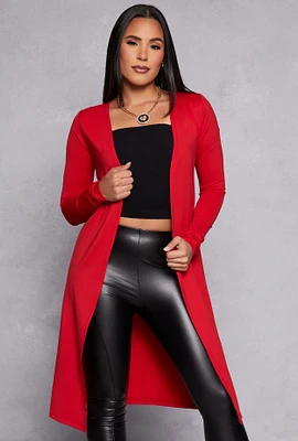 Womens Long Sleeve Open Front Duster, Red, Size M