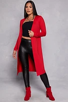 Womens Long Sleeve Open Front Duster, Red, Size M