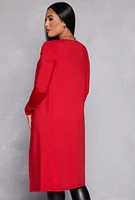 Womens Long Sleeve Open Front Duster, Red, Size M