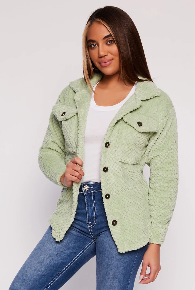 Womens Quilted Plush Shacket,