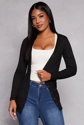 Womens Ribbed Button Front High Low Top,