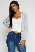 Womens Ribbed Button Front High Low Top, Grey, Size M