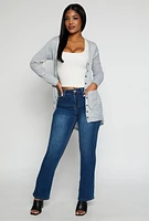 Womens Ribbed Button Front High Low Top, Grey, Size M
