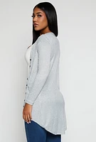 Womens Ribbed Button Front High Low Top, Grey, Size M