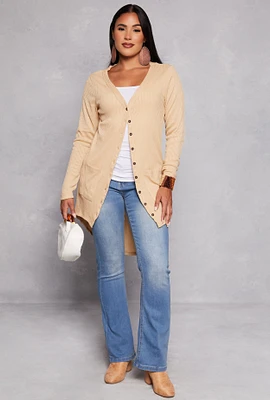 Womens Ribbed Button Front High Low Top,