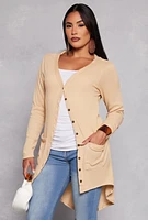 Womens Ribbed Button Front High Low Top, Beige, Size S