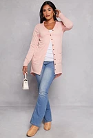 Womens Ribbed Button Front High Low Top, Pink, Size M