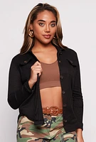 Womens Waffle Knit Button Front Top, Black,