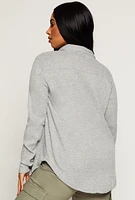 Womens Waffle Knit Button Front Top, Grey, Size S