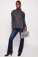 Womens Waffle Knit Turtleneck High Low Top, Grey, Size S