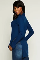 Womens Waffle Knit Turtleneck High Low Top,