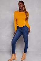 Womens Waffle Knit Side Button High Low Top, Yellow, Size XL