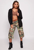 Womens Hooded Waffle Knit Button Front Shirt, Black, Size M