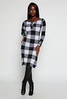 Womens Plaid Side Slit Long Sleeve Tunic Top, Multi, Size M