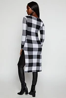 Womens Plaid Side Slit Long Sleeve Tunic Top, Multi, Size M