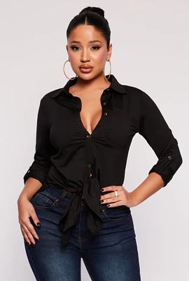 Womens Tie Button Front Shirt,