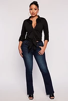 Womens Tie Button Front Shirt,