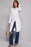 Womens Button Front Hooded Tunic Top, White, Size S