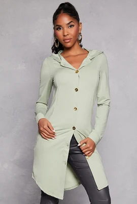 Womens Button Front Hooded Tunic Top,