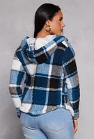 Womens Sherpa Plaid Zip Front Hoodie,