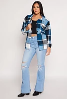 Womens Plaid Sherpa Button Front Shacket,