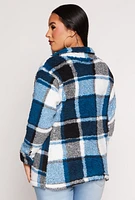 Womens Plaid Sherpa Button Front Shacket,