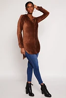 Womens Ribbed Velvet Button Front Tunic Top,