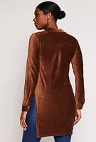 Womens Ribbed Velvet Button Front Tunic Top,