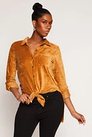 Womens Ribbed Velvet Button Front Tunic Top,