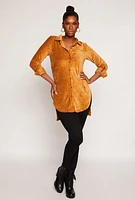 Womens Ribbed Velvet Button Front Tunic Top,