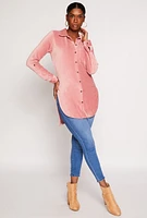 Womens Ribbed Velvet Button Front Top,